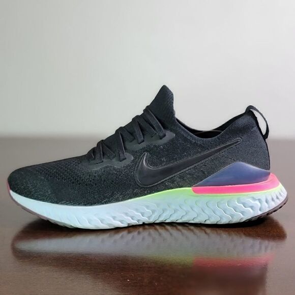 Nike Epic React Flyknit 2 Men's Running Shoes Size 10 Black White Gray Comfort - Picture 10 of 11
